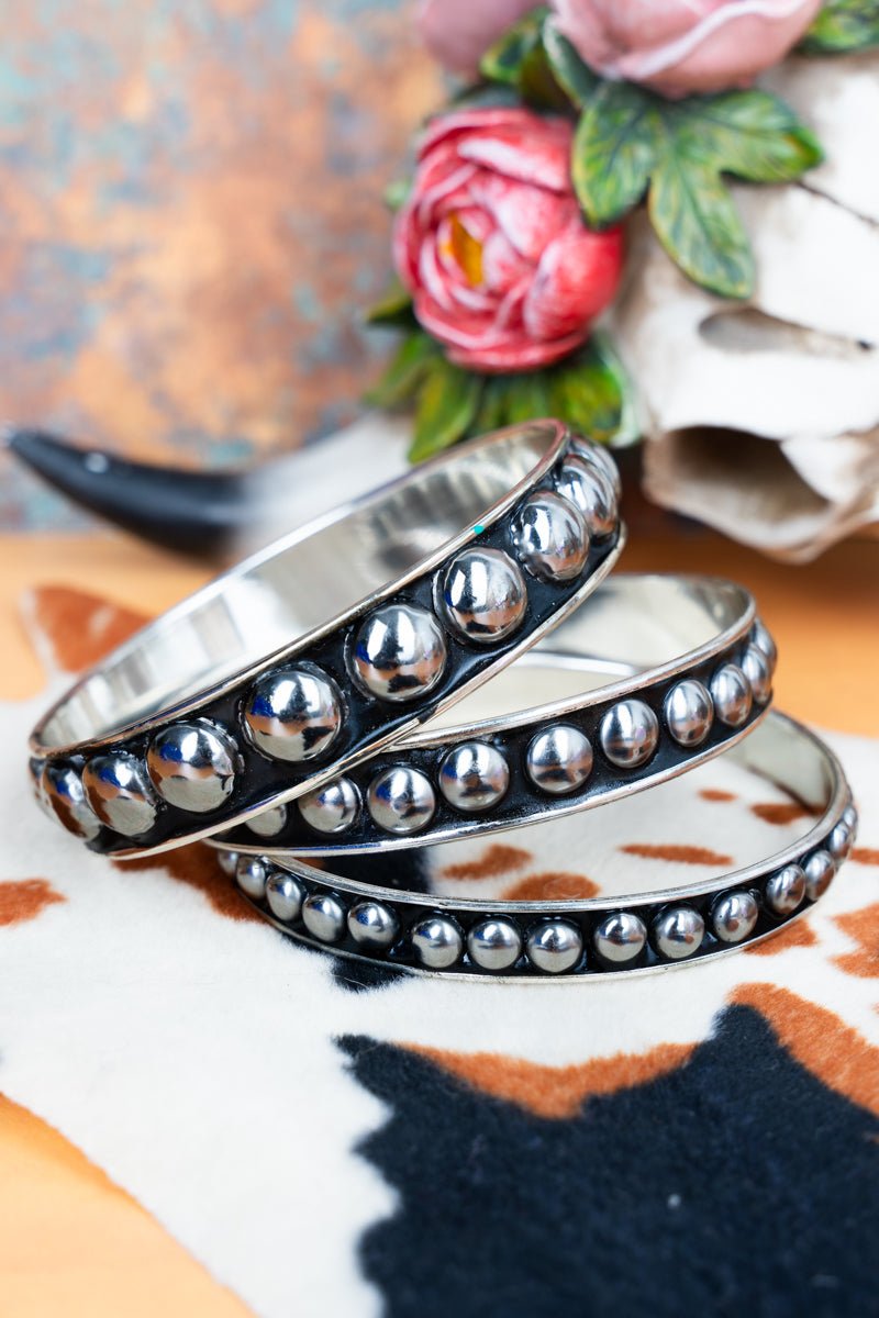 TIPI Cora Silvertone Studded Bangle Set - Wholesale Accessory Market