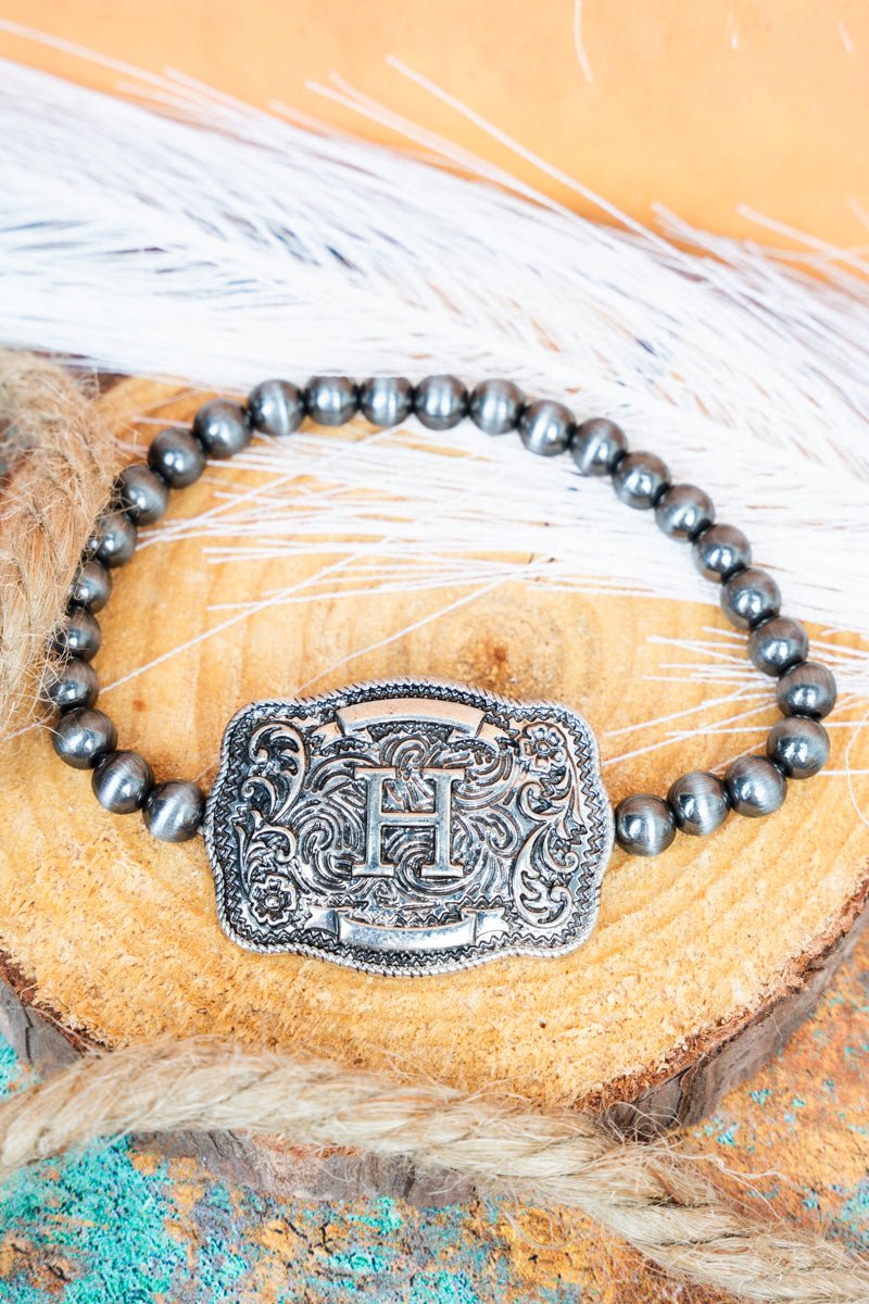 TIPI Branded Buckle 'H' Silver Pearl Bracelet - Wholesale Accessory Market
