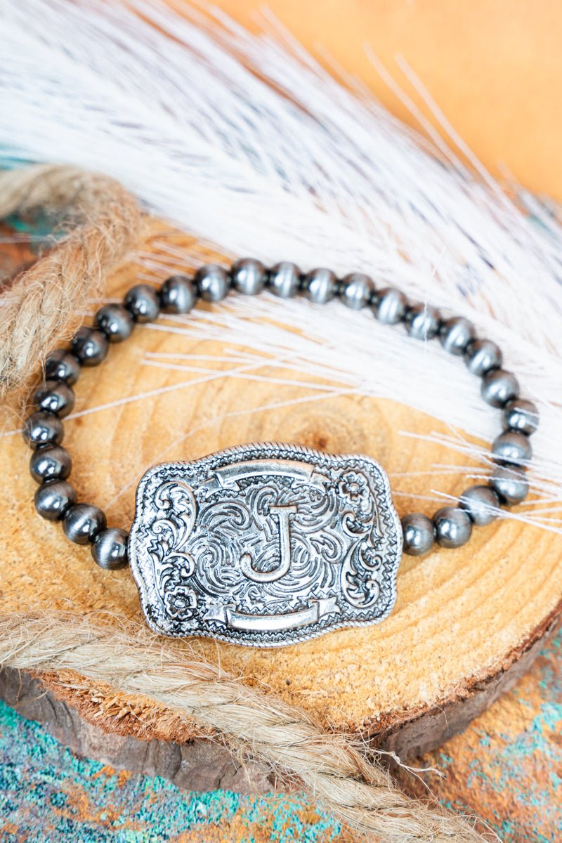 TIPI Branded Buckle 'J' Silver Pearl Bracelet - Wholesale Accessory Market