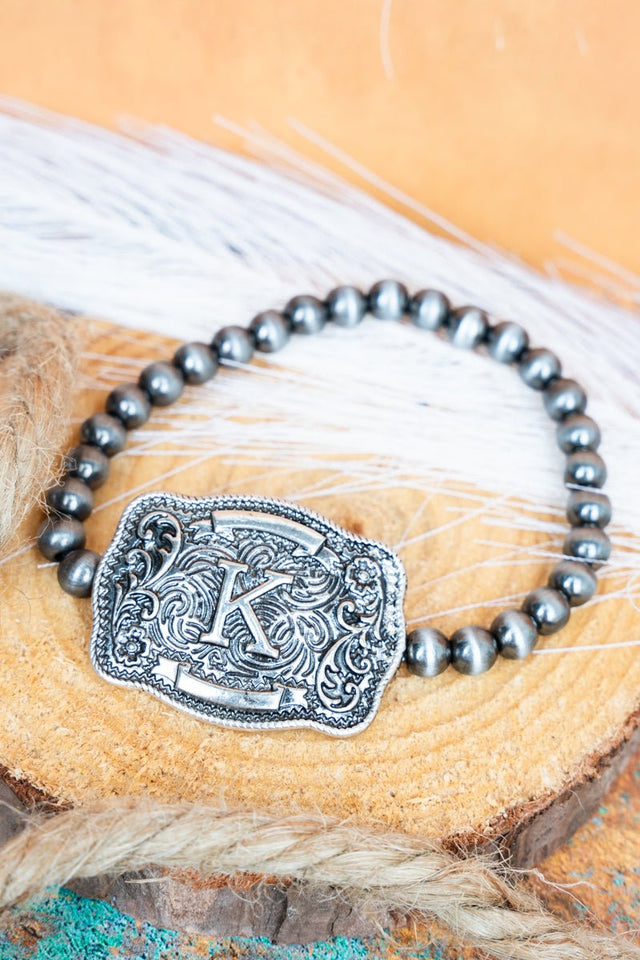 TIPI Branded Buckle 'K' Silver Pearl Bracelet - Wholesale Accessory Market