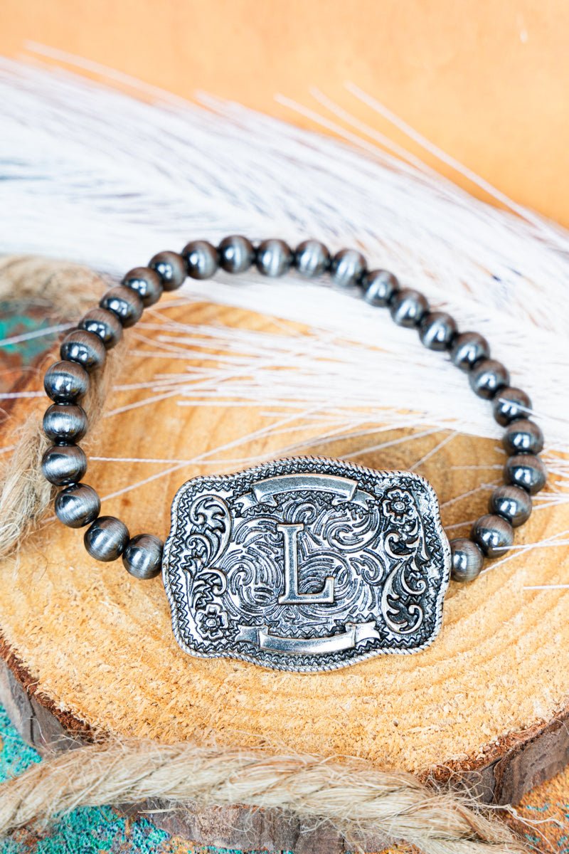 TIPI Branded Buckle 'L' Silver Pearl Bracelet - Wholesale Accessory Market
