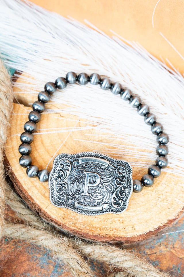 TIPI Branded Buckle 'P' Silver Pearl Bracelet - Wholesale Accessory Market