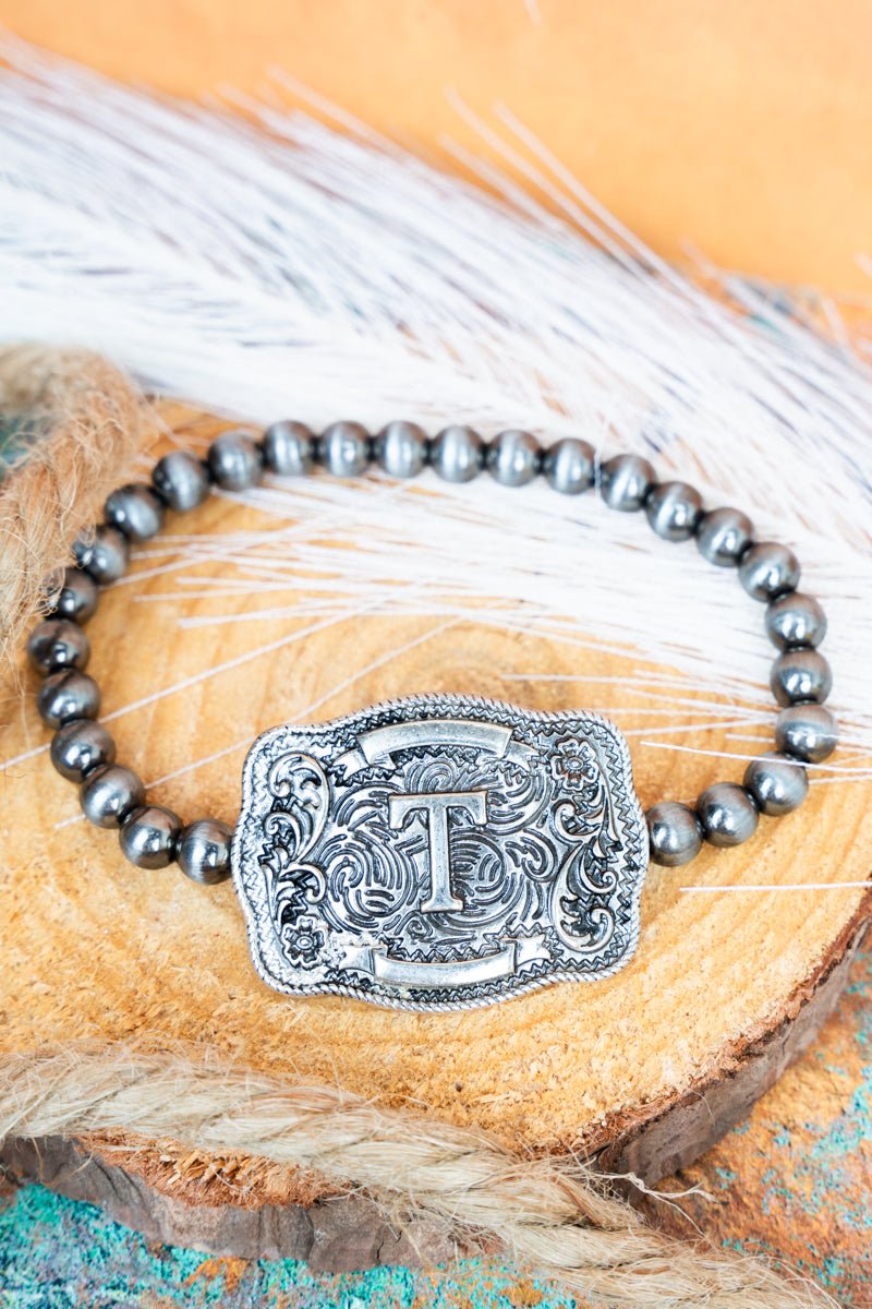 TIPI Branded Buckle 'T' Silver Pearl Bracelet - Wholesale Accessory Market
