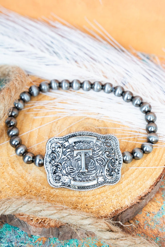 TIPI Branded Buckle 'T' Silver Pearl Bracelet - Wholesale Accessory Market