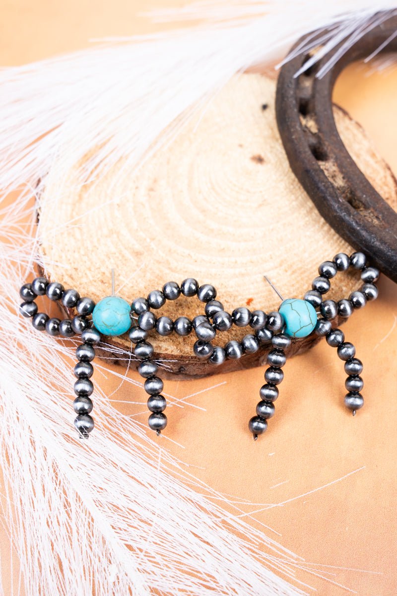 TIPI Turquoise Roxie Silver Pearl Bow Earrings - Wholesale Accessory Market