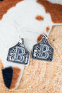 TIPI Cattle Tag 'B' Silvertone Earrings - Wholesale Accessory Market