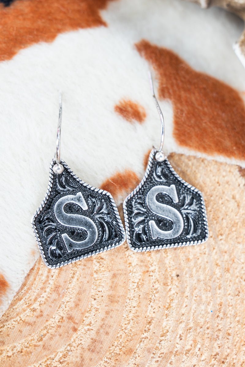 TIPI Cattle Tag 'S' Silvertone Earrings - Wholesale Accessory Market