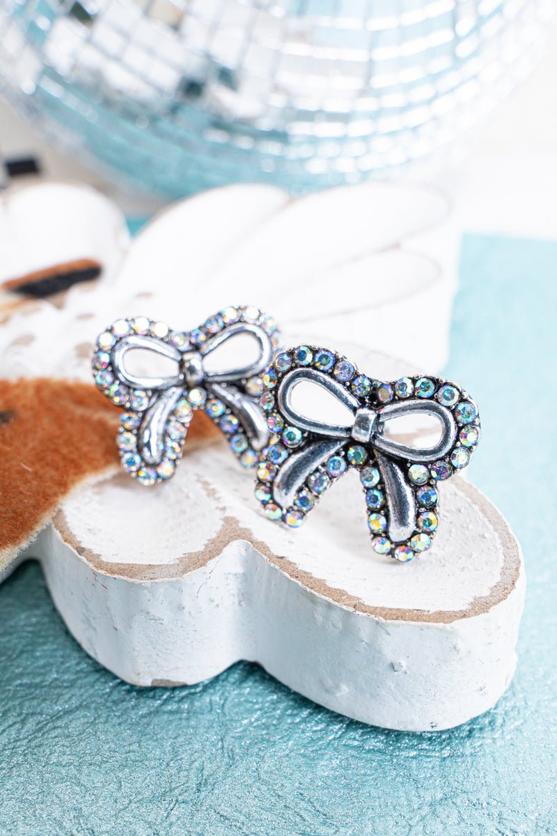 TIPI Iridescent Crystal Coquette Silvertone Earrings - Wholesale Accessory Market