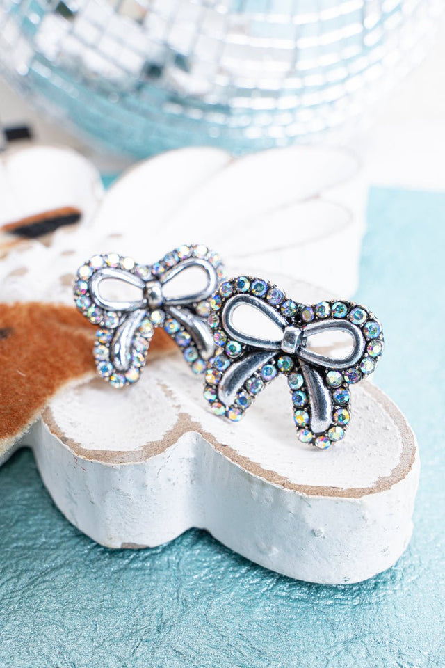 TIPI Iridescent Crystal Coquette Silvertone Earrings - Wholesale Accessory Market