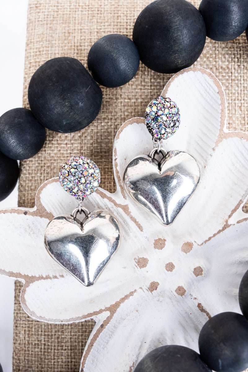 TIPI Full Of Love Iridescent Puffy Silvertone Heart Earrings - Wholesale Accessory Market