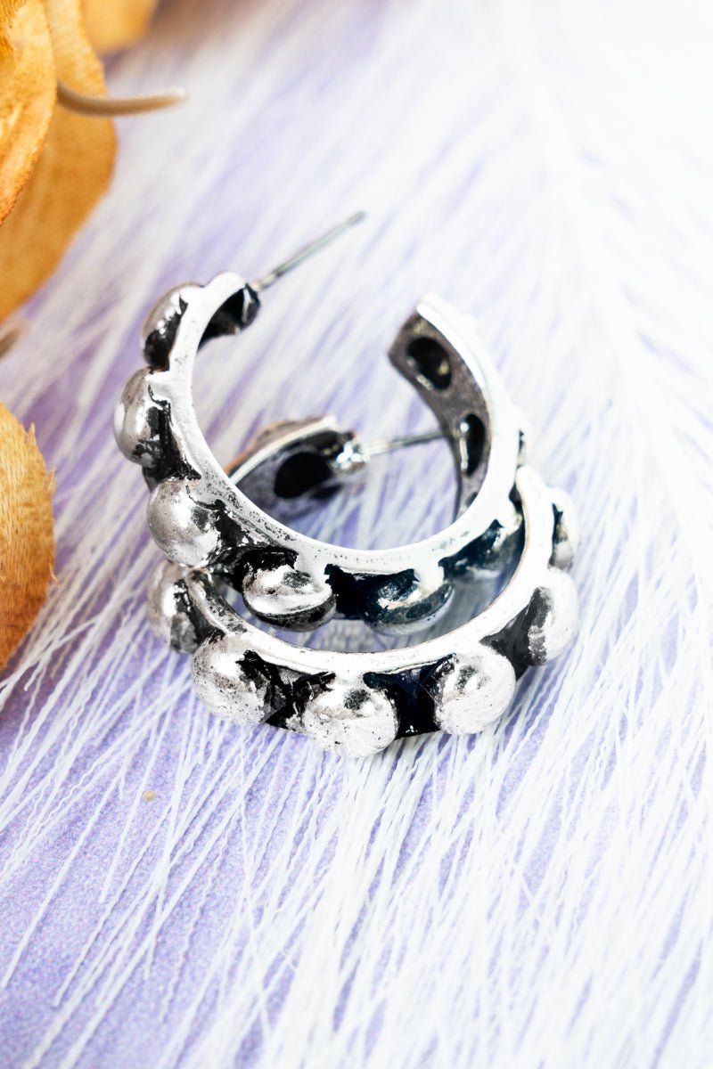TIPI Ayla Silvertone Studded Hoop Earrings - Wholesale Accessory Market