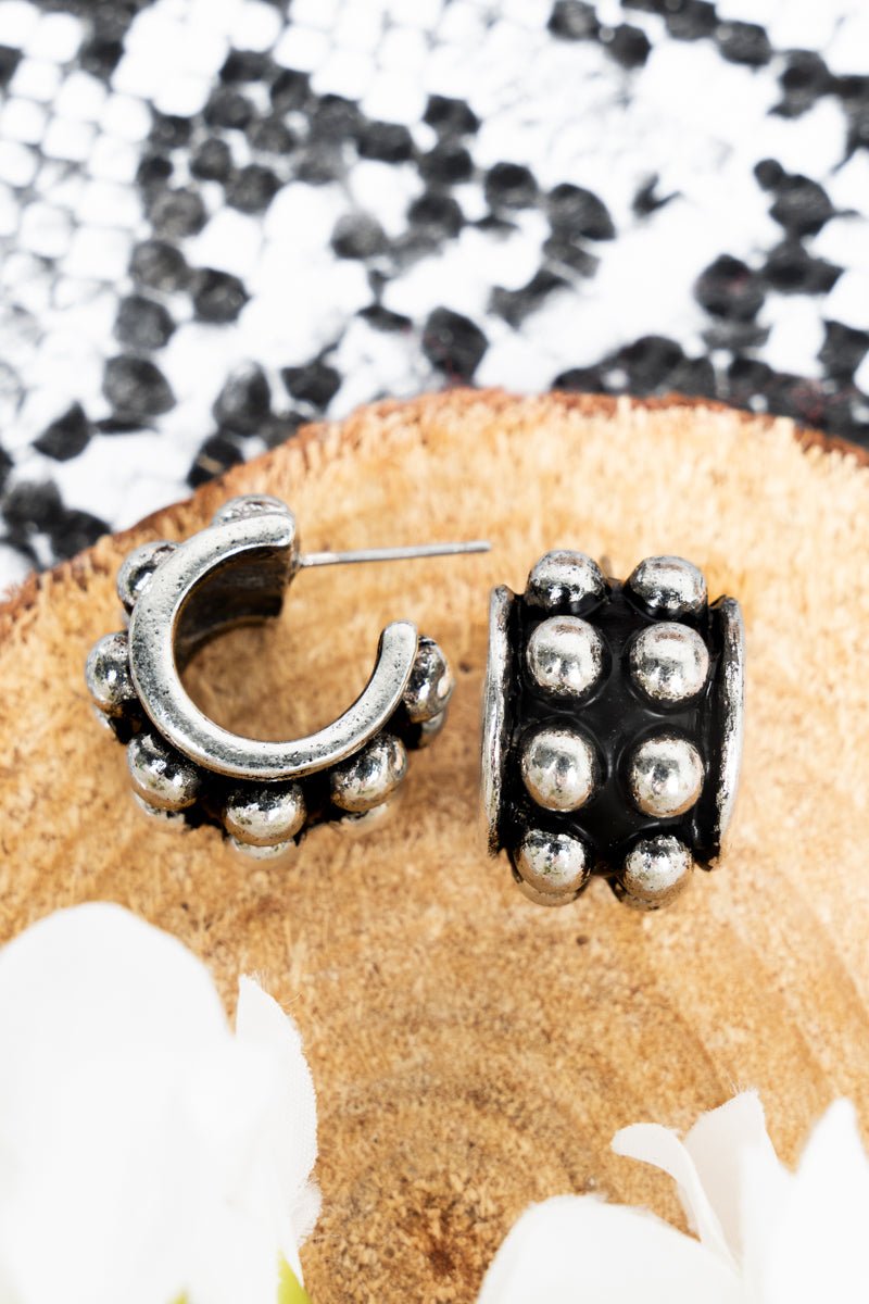 TIPI Christa Silvertone Studded Hoop Earrings - Wholesale Accessory Market