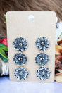 TIPI Emersyn Silvertone Flower Earrings 3 Pair Set - Wholesale Accessory Market