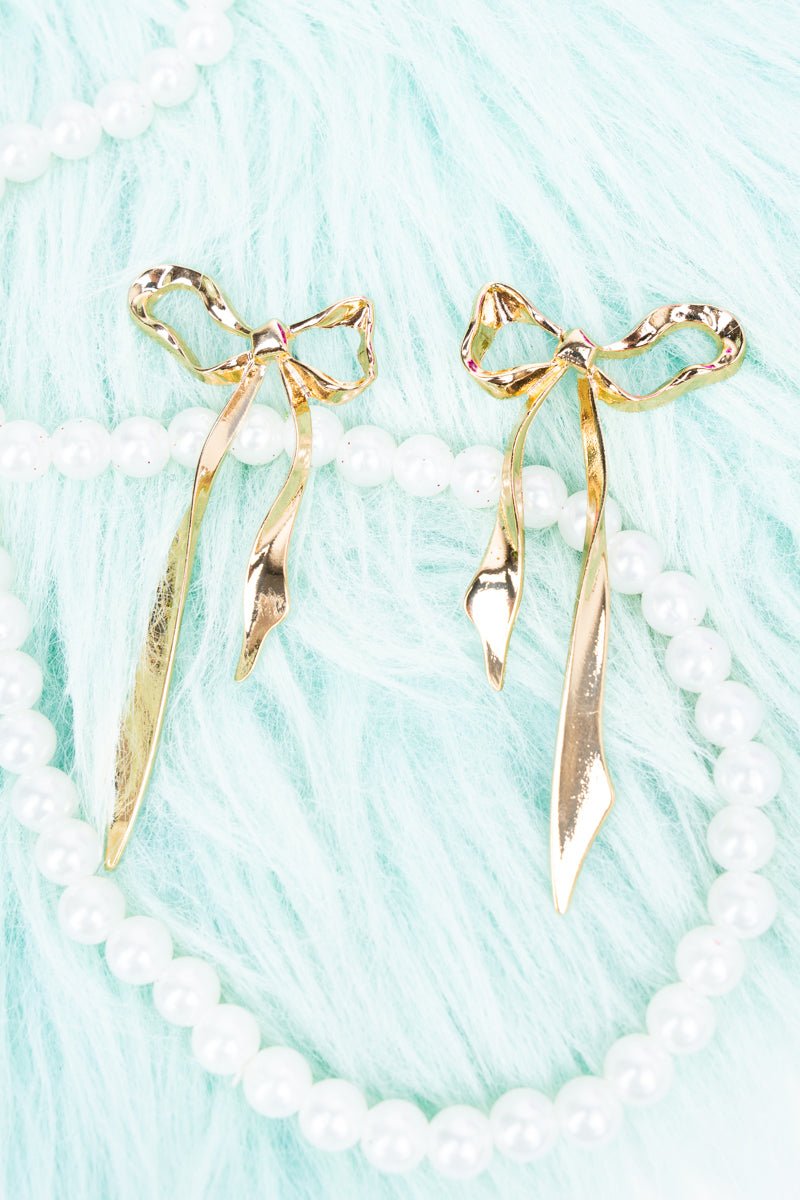TIPI Long Goldtone Bow Earrings - Wholesale Accessory Market