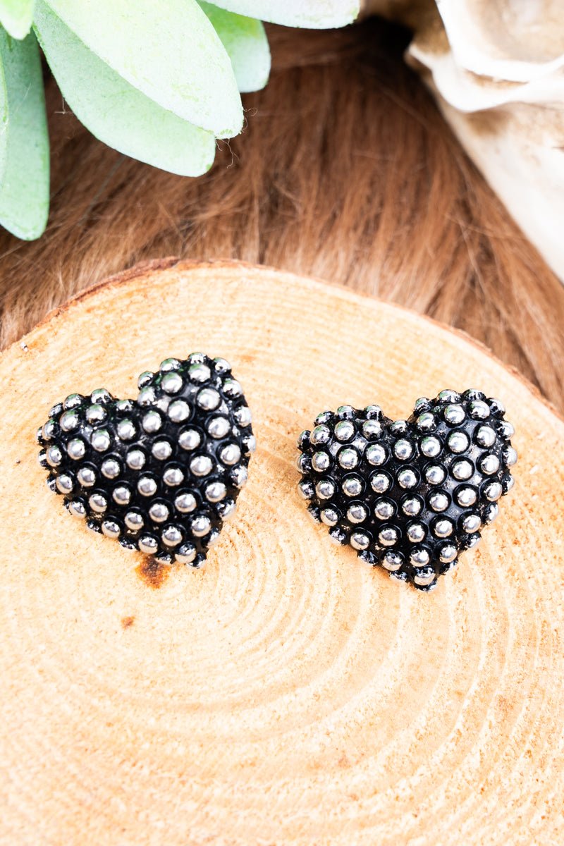 TIPI Shaylee Studded Heart Silvertone Earrings - Wholesale Accessory Market