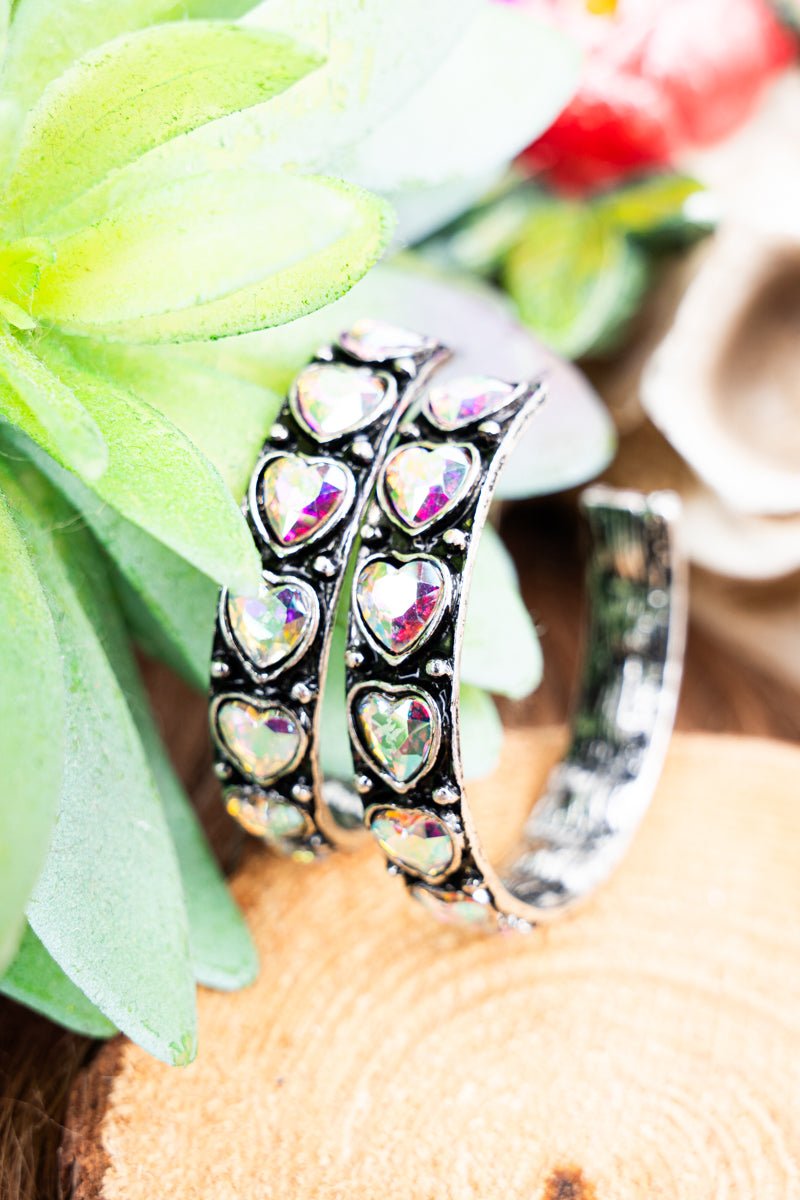 TIPI Iridescent Heart Studded Hoop Earrings - Wholesale Accessory Market