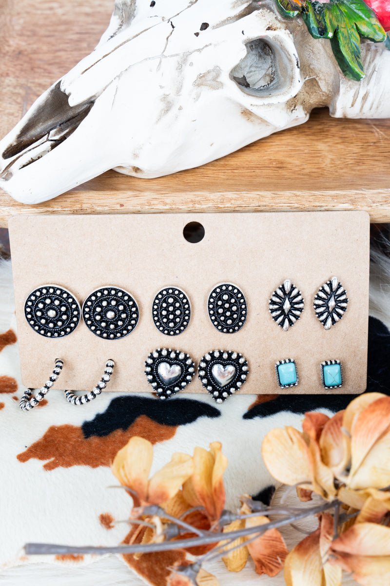TIPI Sagebrook Turquoise Silvertone Stud Earrings 6 Pair Set - Wholesale Accessory Market