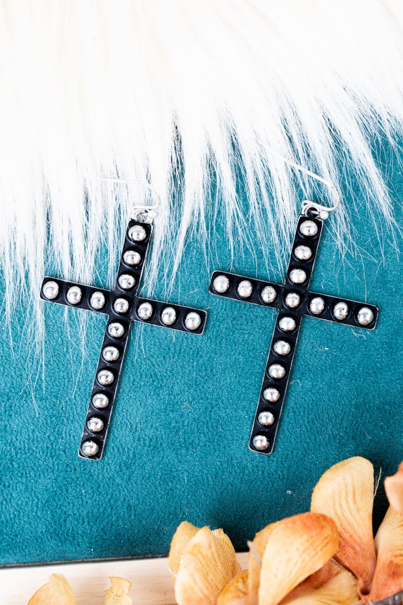 TIPI Silvertone Studded Carmen Cross Earrings - Wholesale Accessory Market