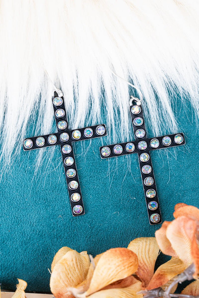 TIPI Iridescent Crystal Studded Carmen Cross Silvertone Earrings - Wholesale Accessory Market