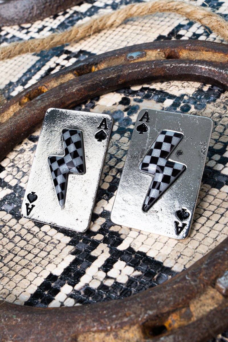 TIPI Black & White Electric Ace Silvertone Earrings - Wholesale Accessory Market