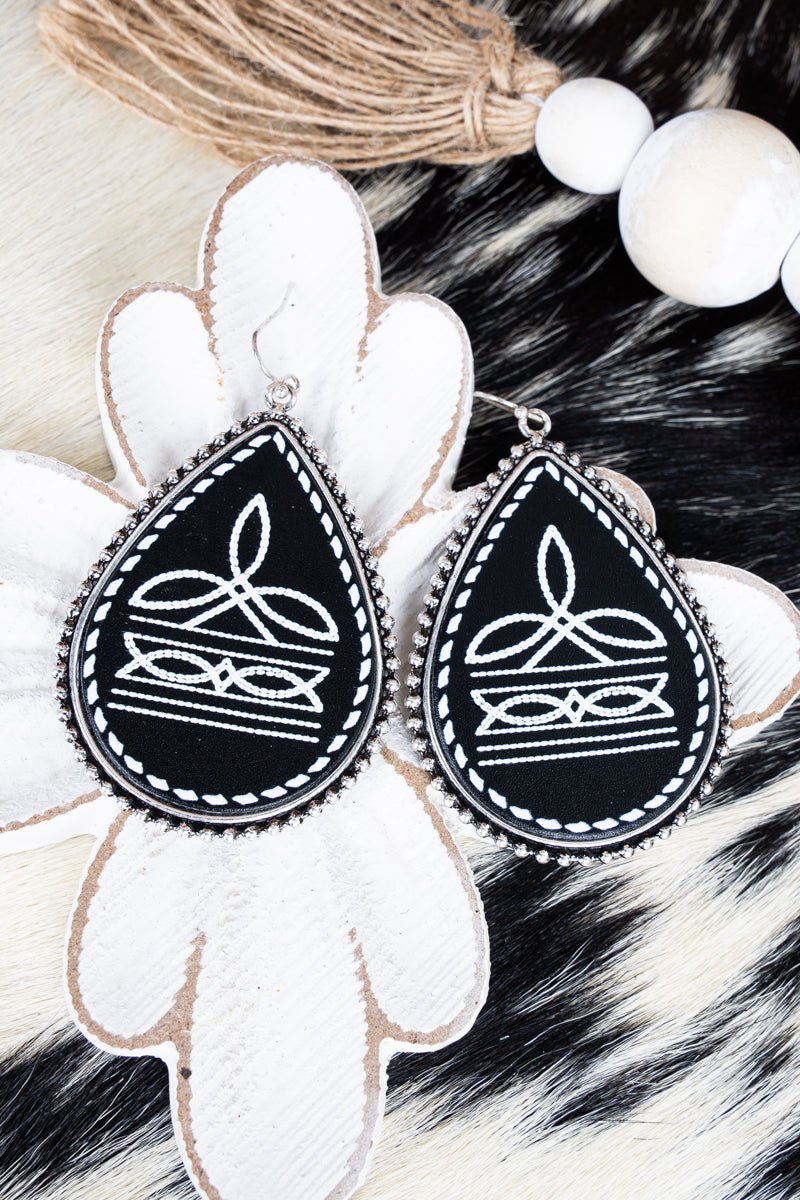 TIPI Black Range Stitched Silvertone Teardrop Earrings - Wholesale Accessory Market