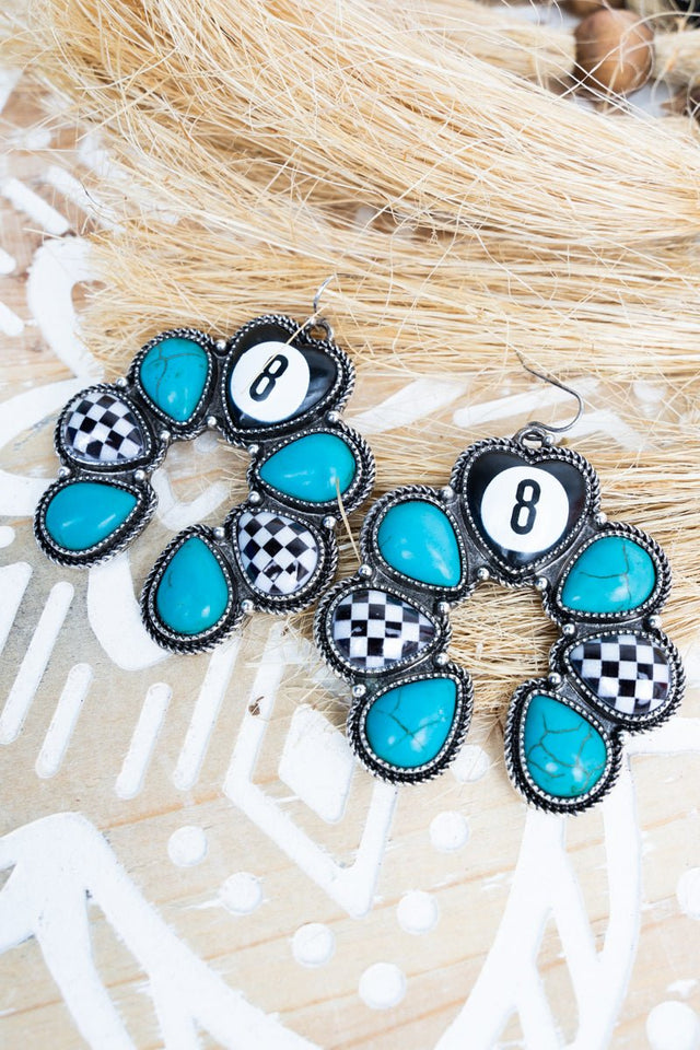 TIPI Turquoise & Checkered Cue The Drama Silvertone Earrings - Wholesale Accessory Market