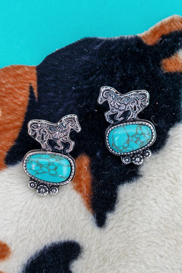 TIPI Farm Friend Horse Turquoise & Silvertone Earrings - Wholesale Accessory Market