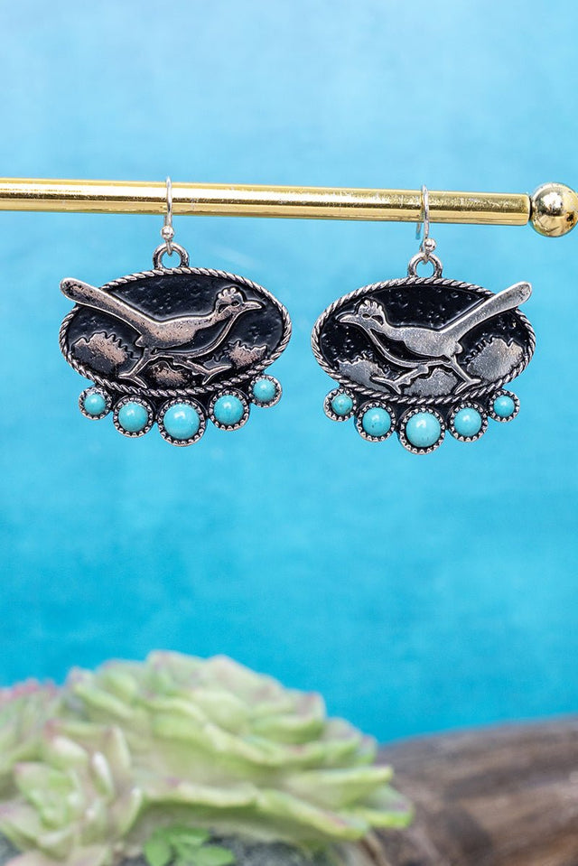 TIPI Turquoise Roadrunner Ridge Silvertone Earrings - Wholesale Accessory Market