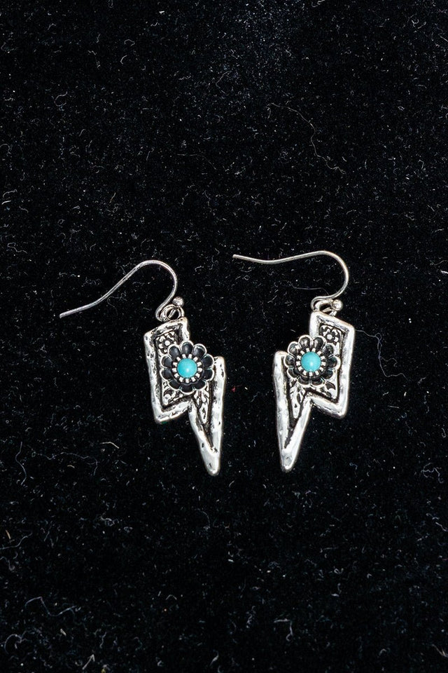 TIPI Turquoise Bolt Blossom Silvertone Earrings - Wholesale Accessory Market