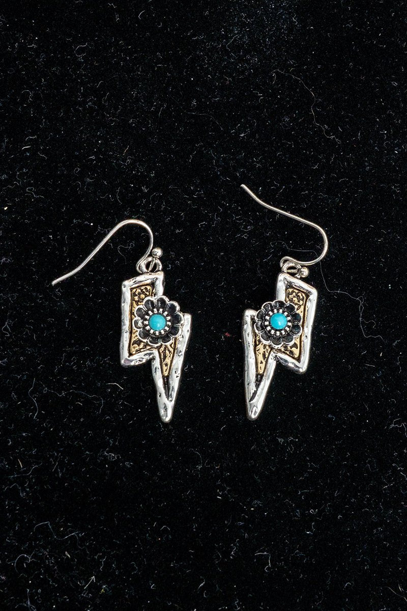 TIPI Turquoise Bolt Blossom Two-Tone Earrings - Wholesale Accessory Market