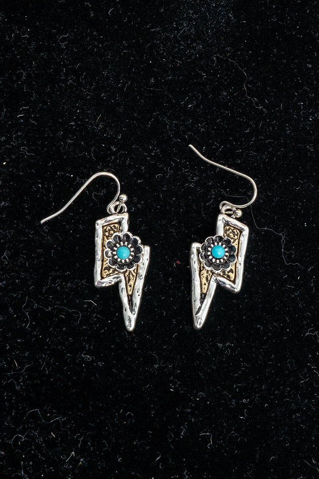 TIPI Turquoise Bolt Blossom Two-Tone Earrings - Wholesale Accessory Market