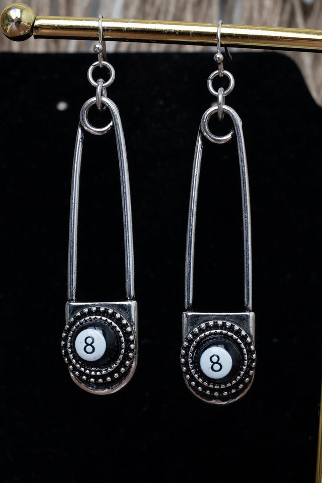 TIPI 8 Ball Safety Pin Silvertone Earrings - Wholesale Accessory Market