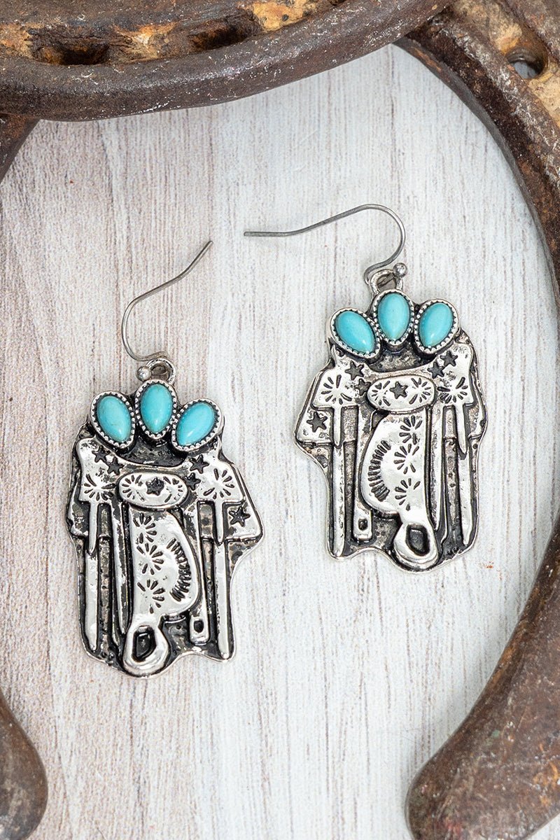 TIPI Turquoise Back In The Saddle Silvertone Earrings - Wholesale Accessory Market