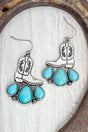 TIPI Turquoise Weatherford Boot Silvertone Earrings - Wholesale Accessory Market