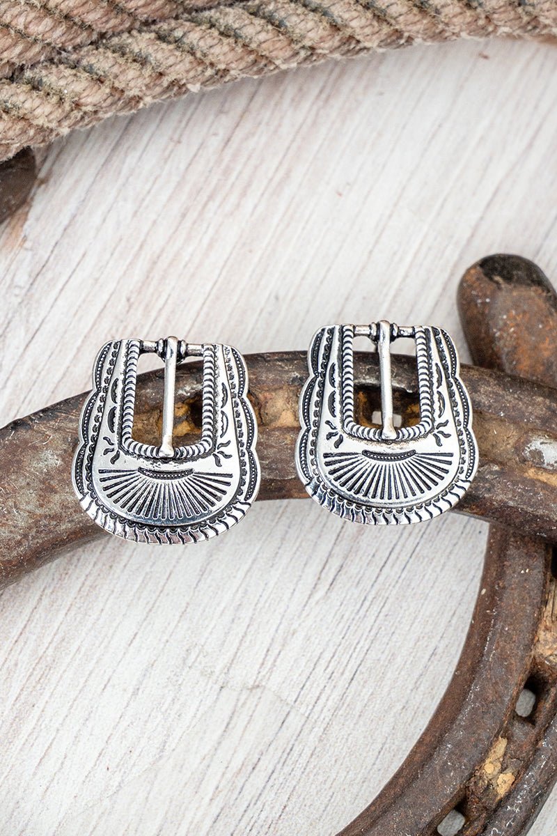 TIPI Horse Creek Buckle Silvertone Earrings - Wholesale Accessory Market