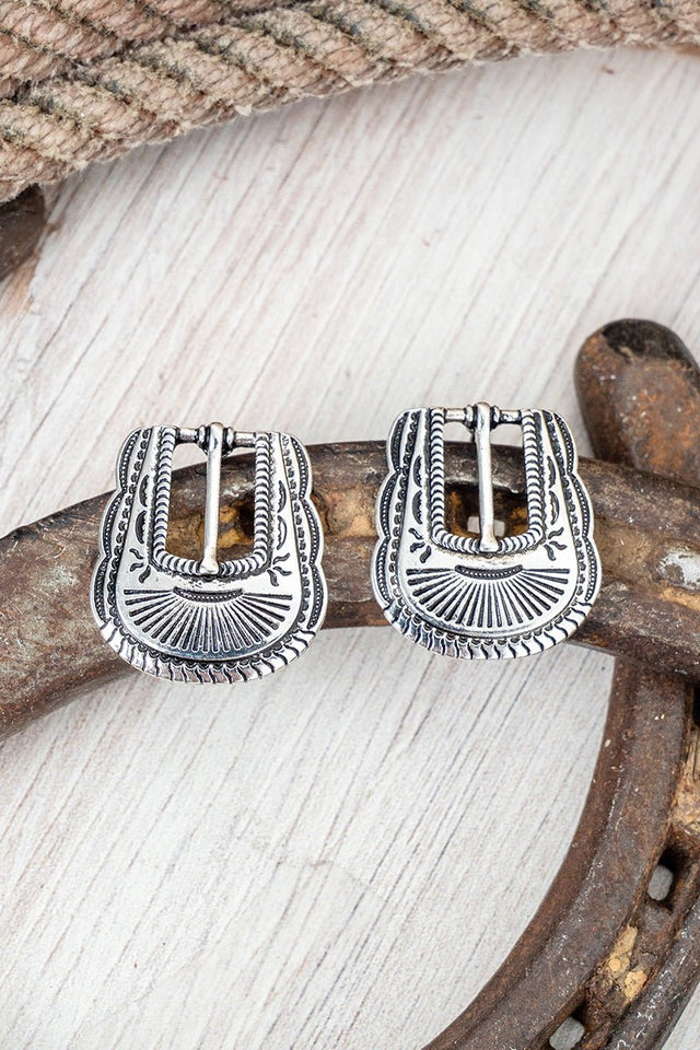 TIPI Horse Creek Buckle Silvertone Earrings - Wholesale Accessory Market
