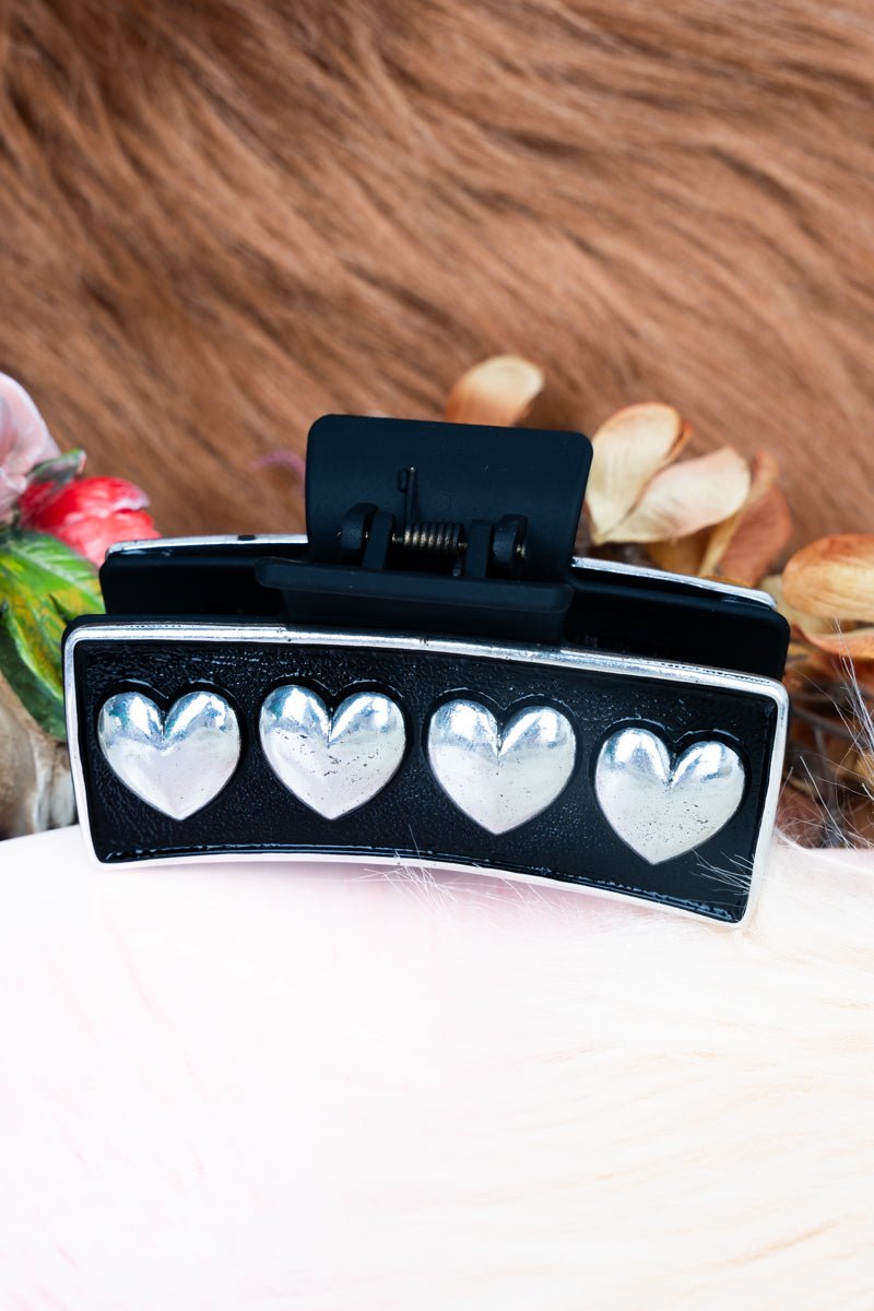 TIPI Black Silvertone Heart Hair Claw - Wholesale Accessory Market