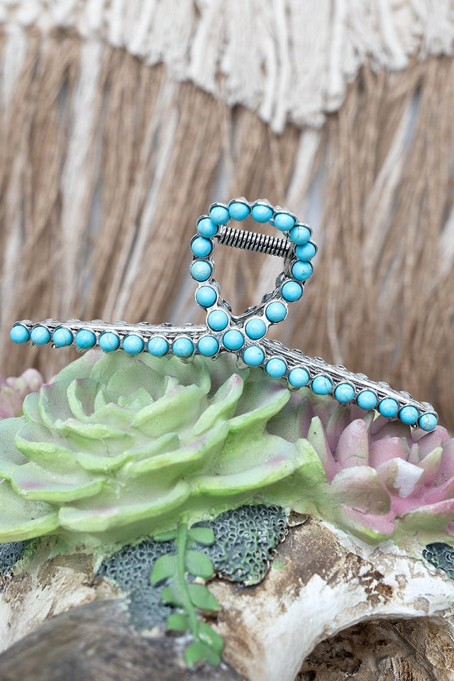 TIPI Lariat Loop Turquoise & Silvertone Hair Claw - Wholesale Accessory Market