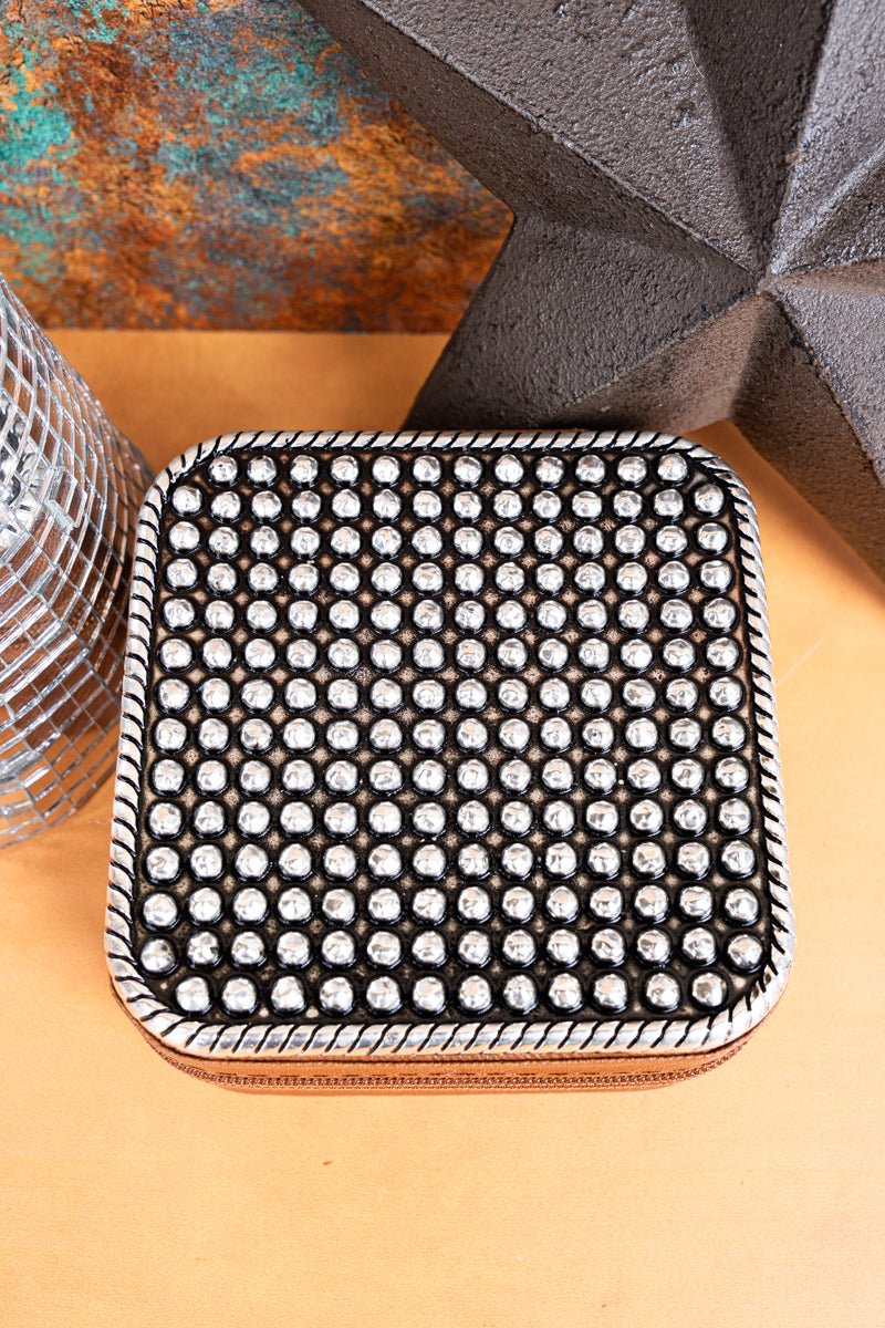 TIPI Brown Silvertone Studded Small Travel Jewelry Box - Wholesale Accessory Market