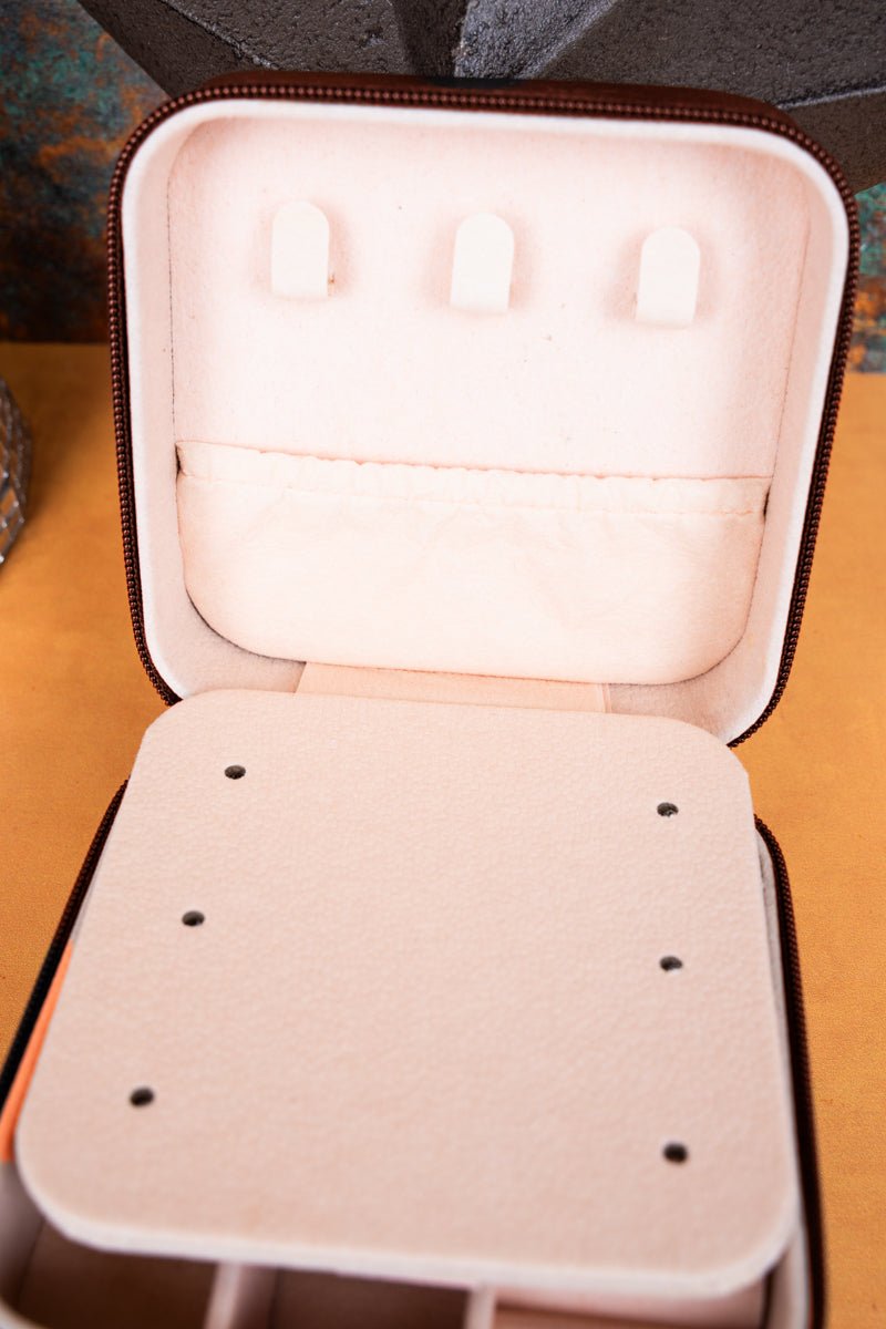 TIPI Brown Silvertone Studded Small Travel Jewelry Box - Wholesale Accessory Market