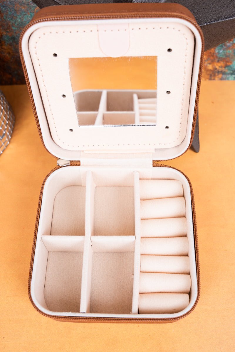 TIPI Brown Silvertone Studded Small Travel Jewelry Box - Wholesale Accessory Market