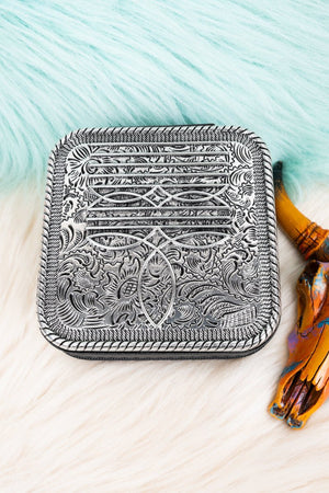 TIPI Metal Cowboy Boot Stitch Black Small Travel Jewelry Box - Wholesale Accessory Market