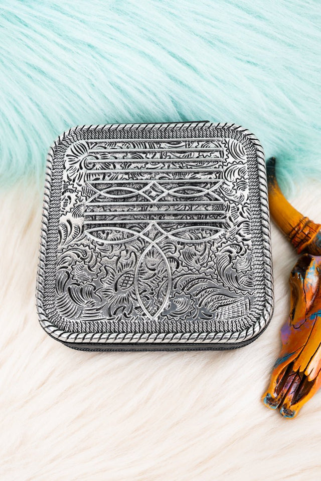 TIPI Metal Cowboy Boot Stitch Black Small Travel Jewelry Box - Wholesale Accessory Market