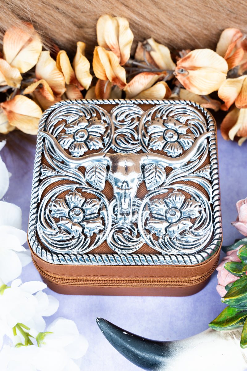 TIPI Metal Steer Scroll Brown Small Travel Jewelry Box - Wholesale Accessory Market