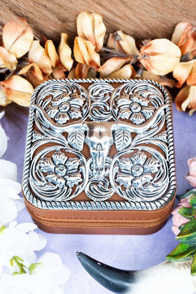 TIPI Metal Steer Scroll Brown Small Travel Jewelry Box - Wholesale Accessory Market