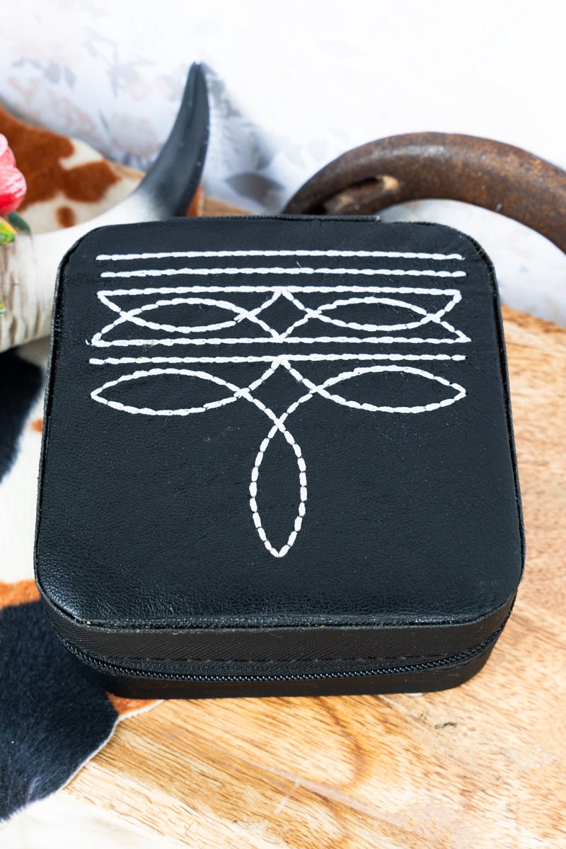 TIPI Broadway Boot Stitch Black Small Travel Jewelry Box - Wholesale Accessory Market