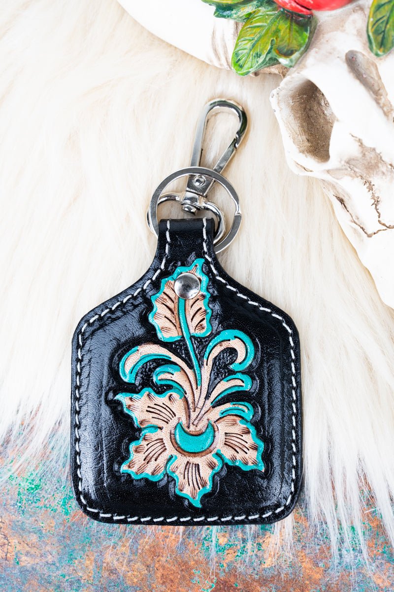 TIPI Shadow Bloom Tooled Cattle Tag Keychain - Wholesale Accessory Market