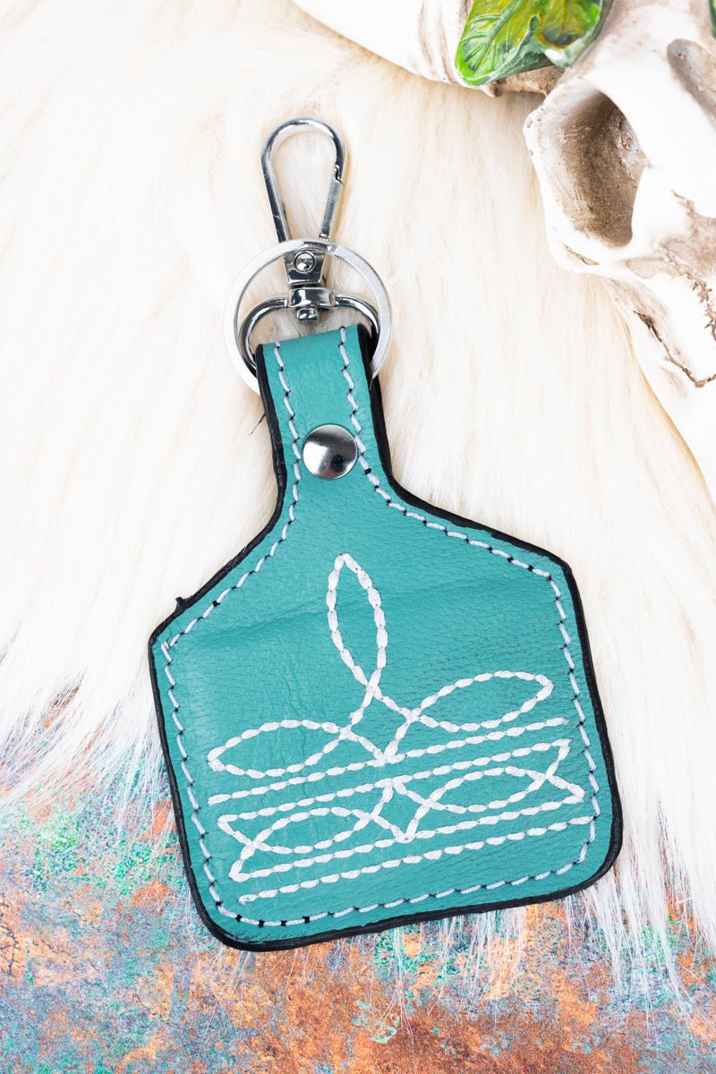 TIPI Broadway Boot Stitch Turquoise Cattle Tag Keychain - Wholesale Accessory Market