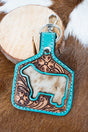 TIPI Heifer Hollow Cowhide Tooled Cattle Tag Keychain - Wholesale Accessory Market