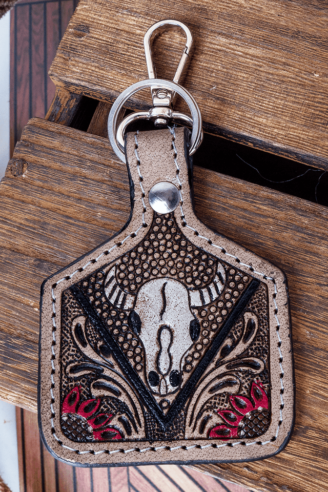 TIPI Sunthorn Steer Tooled Cattle Tag Keychain - Wholesale Accessory Market